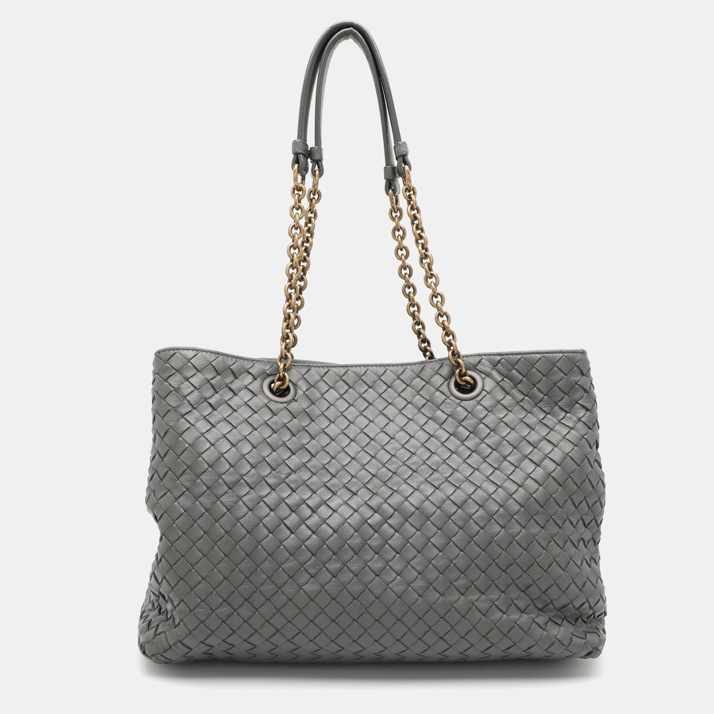 Bottega Veneta Grey Intrecciato Leather Chain Tote