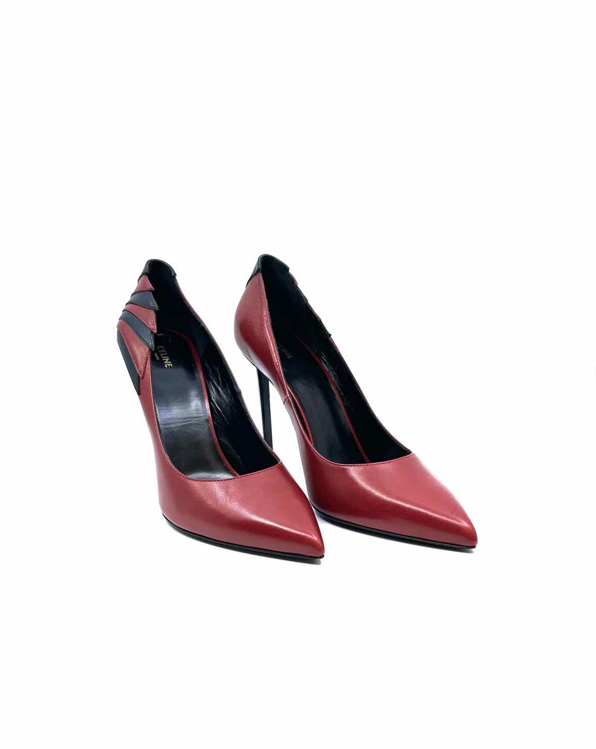 CELINE Size 10 Red, black Leather Solid Pumps