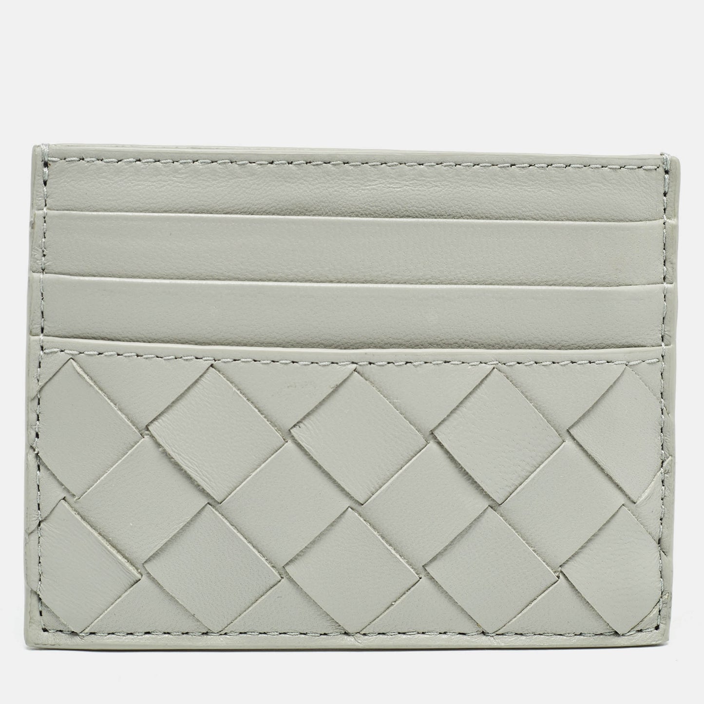Bottega Veneta Light Grey Intrecciato Leather Card Holder