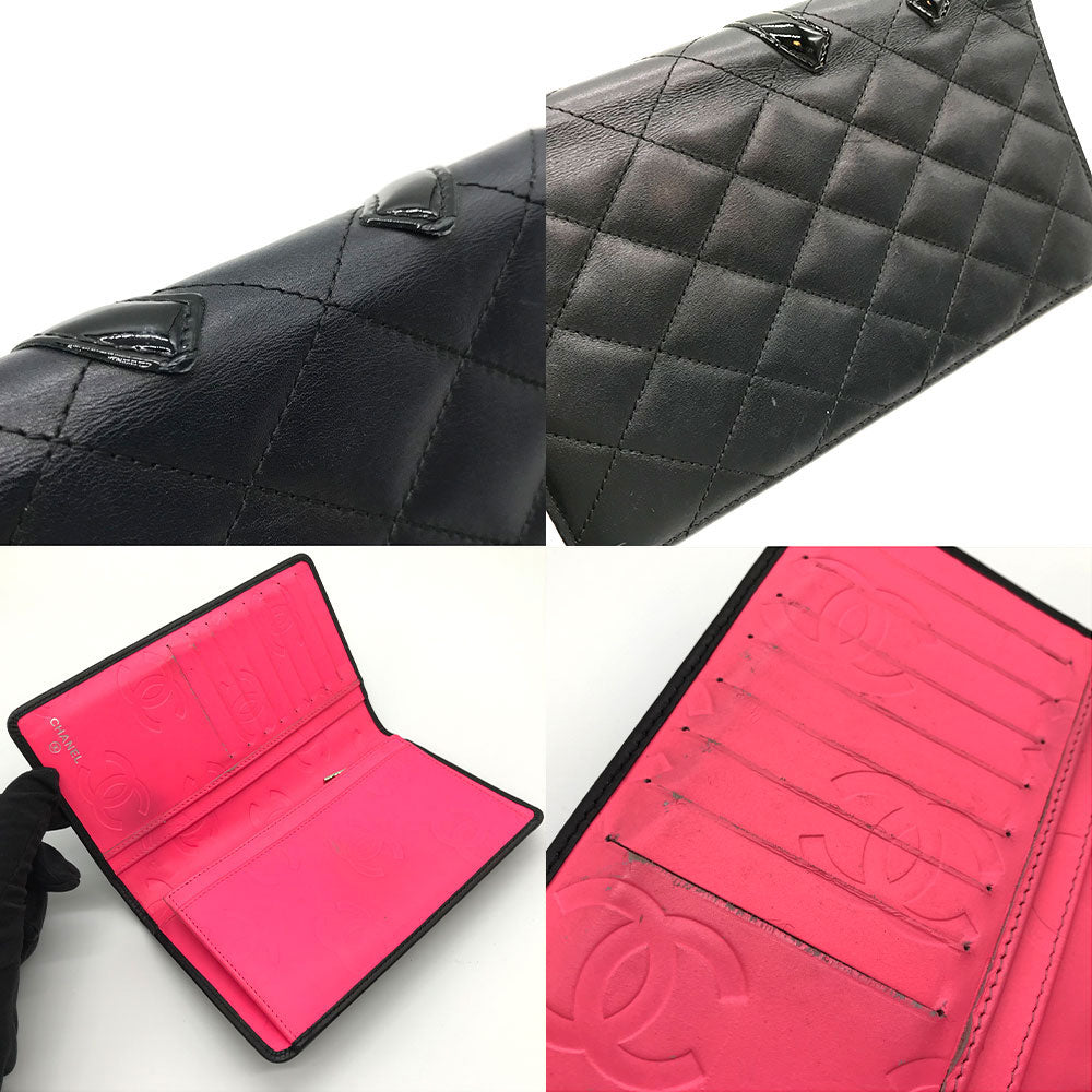 Chanel Cambon Bifold Long Wallet Black Pink Leather