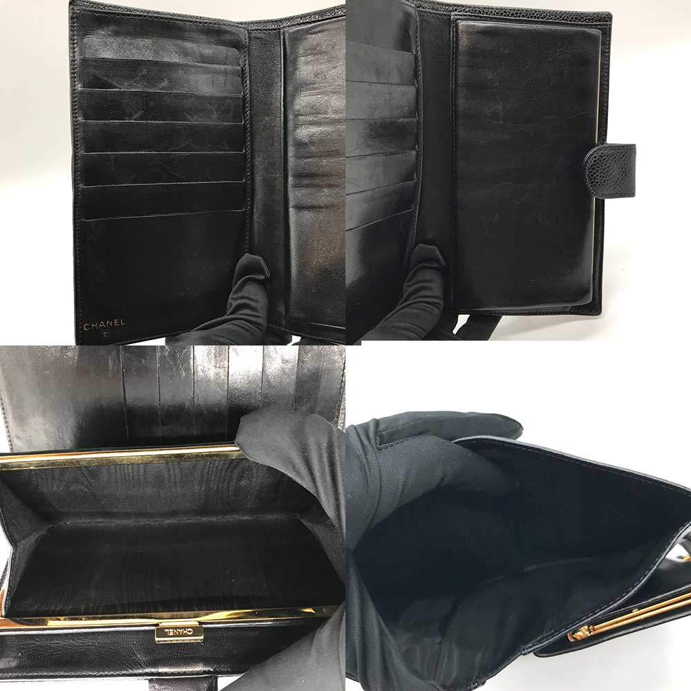 Chanel Caviar Skin Leather Bifold Long Wallet Black