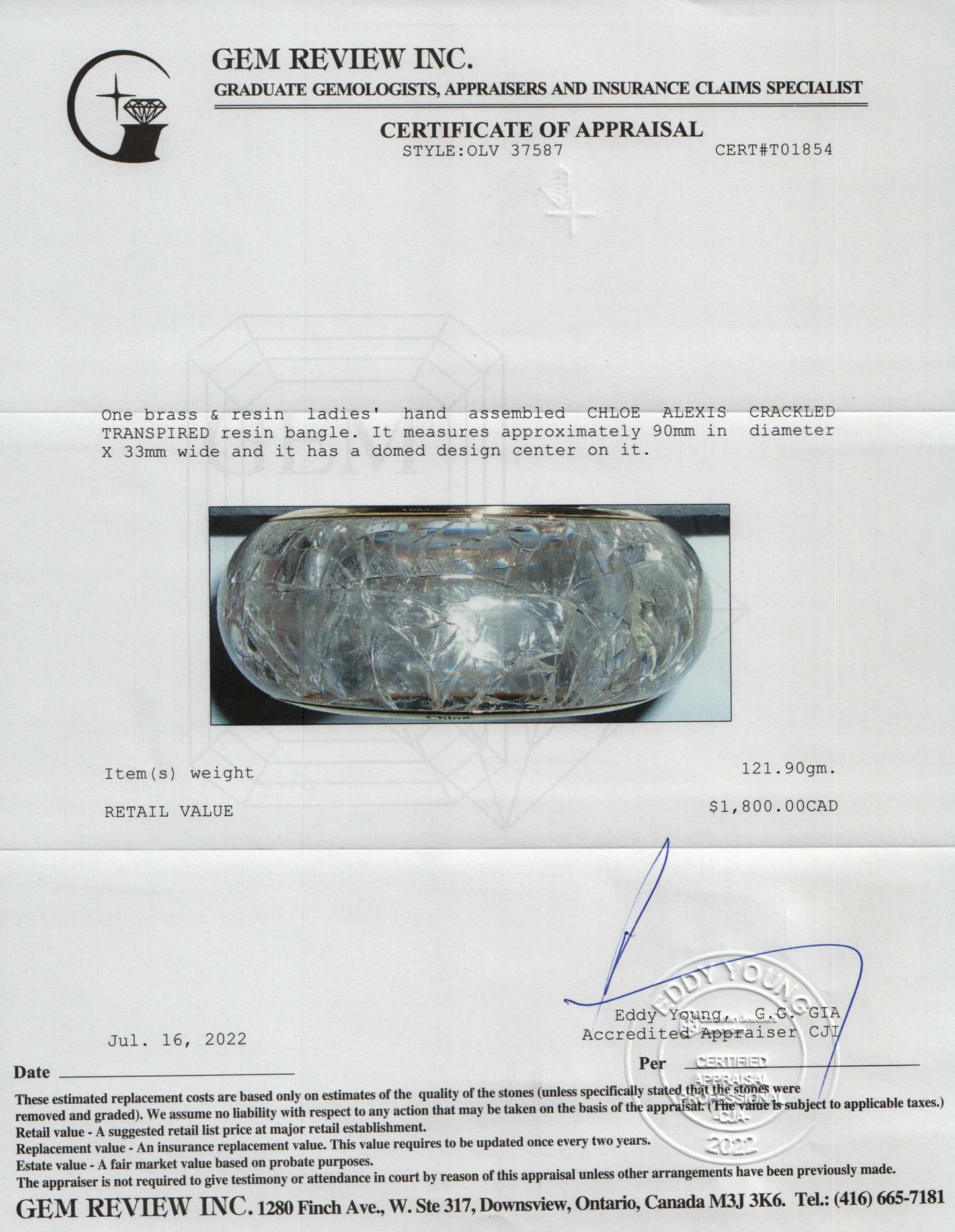 Chloe Alexis Crackled Transpired Resing Bangle Bracelet w/ Box