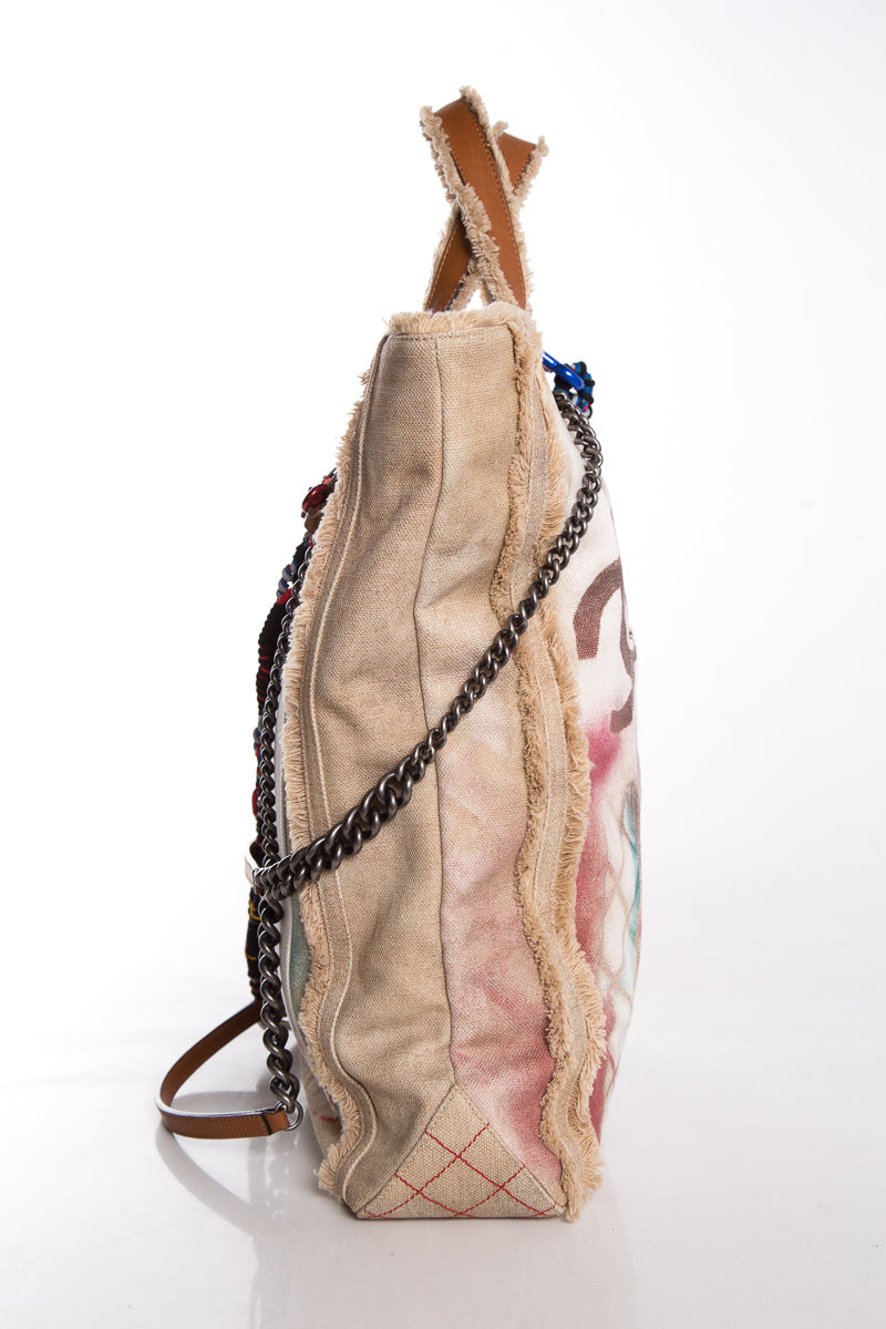 Chanel Beige Canvas Graffiti Tote