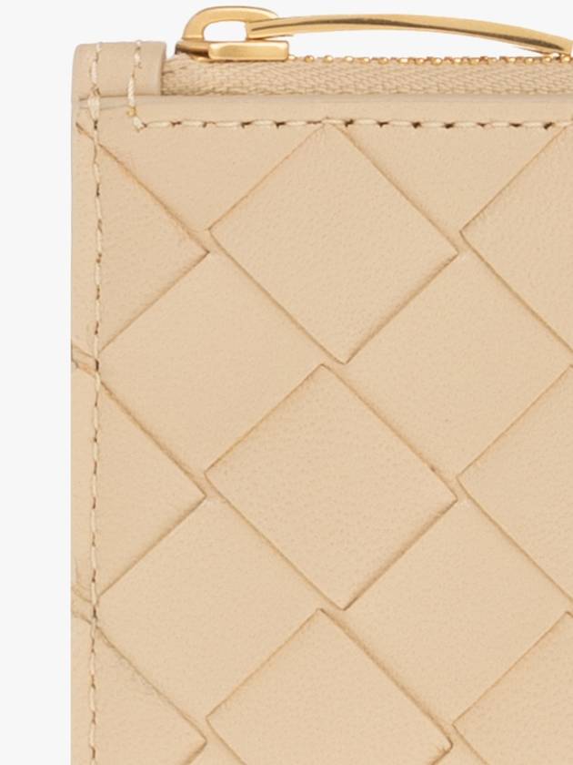 Bottega Veneta Intrecciato Zipper Card Wallet Beige