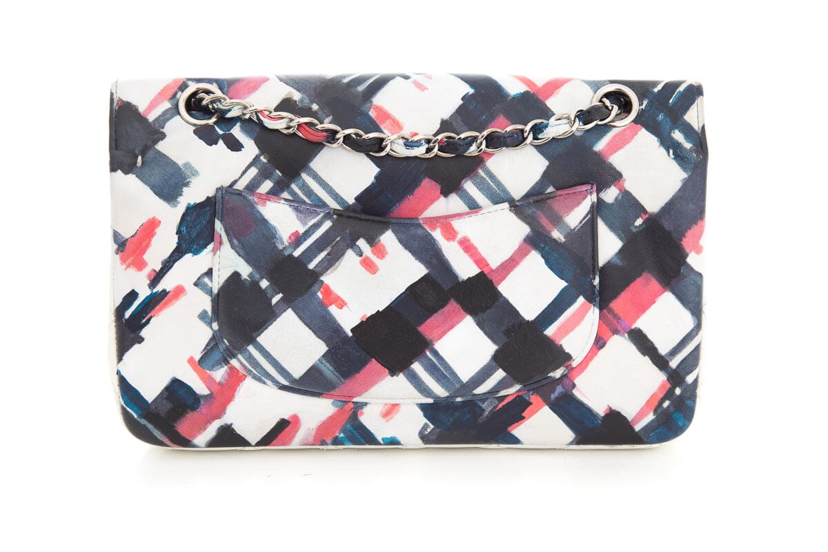 Chanel 2016 Blue and White Painted Print Lambskin Airline Classic Double Flap