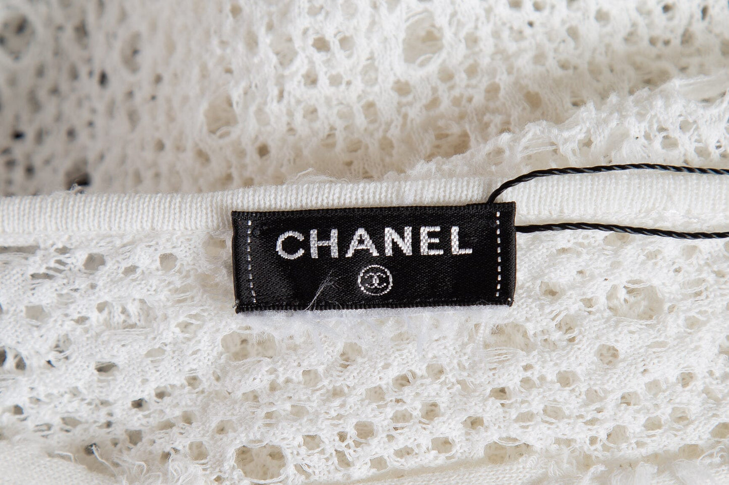 Chanel White Short Sleeve Crochet Blouse SZ M