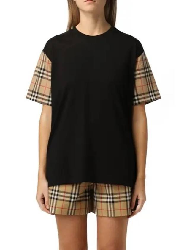 Burberry Vintage Check Sleeve Cotton Oversized T-shirt Black