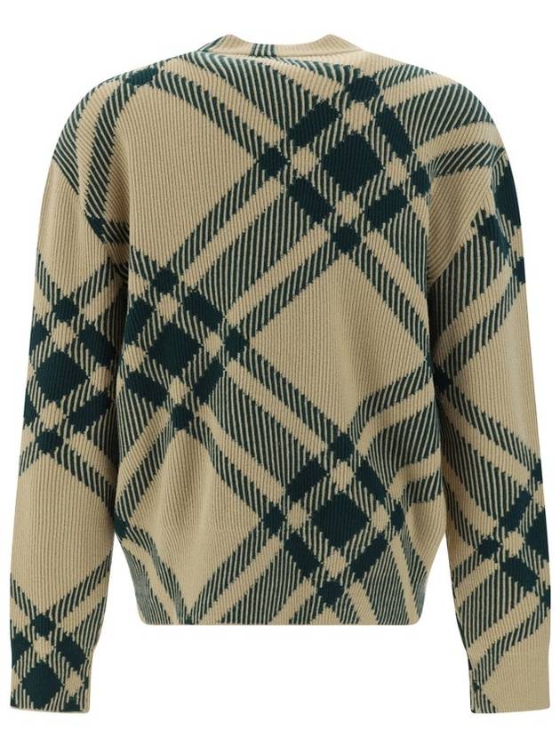 Burberry Check Pattern Intarsia Knit Cardigan Green