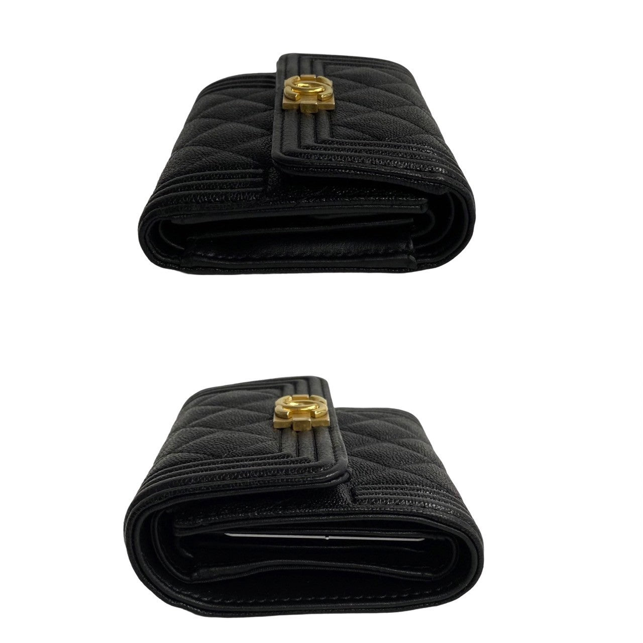 Chanel Caviar Le Boy Trifold Wallet Leather Short Wallet