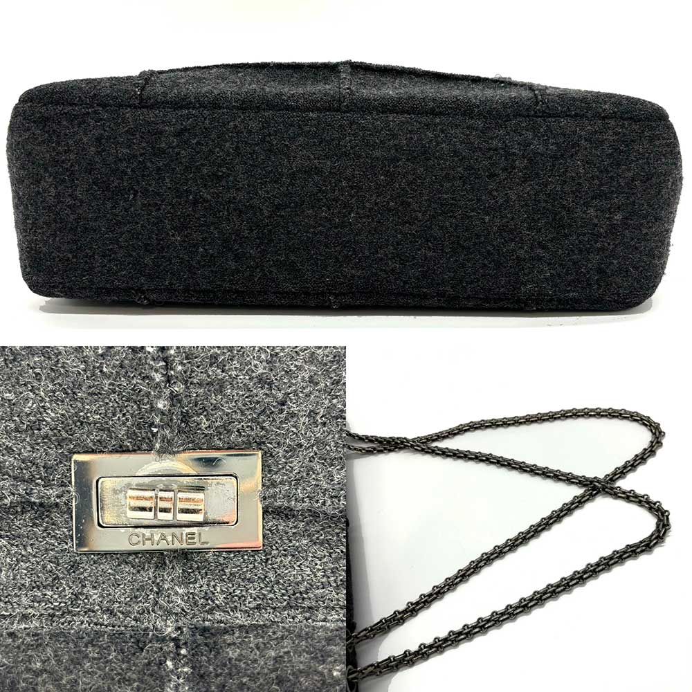 Chanel Wool Canvas Chain Shoulder Bag Gray