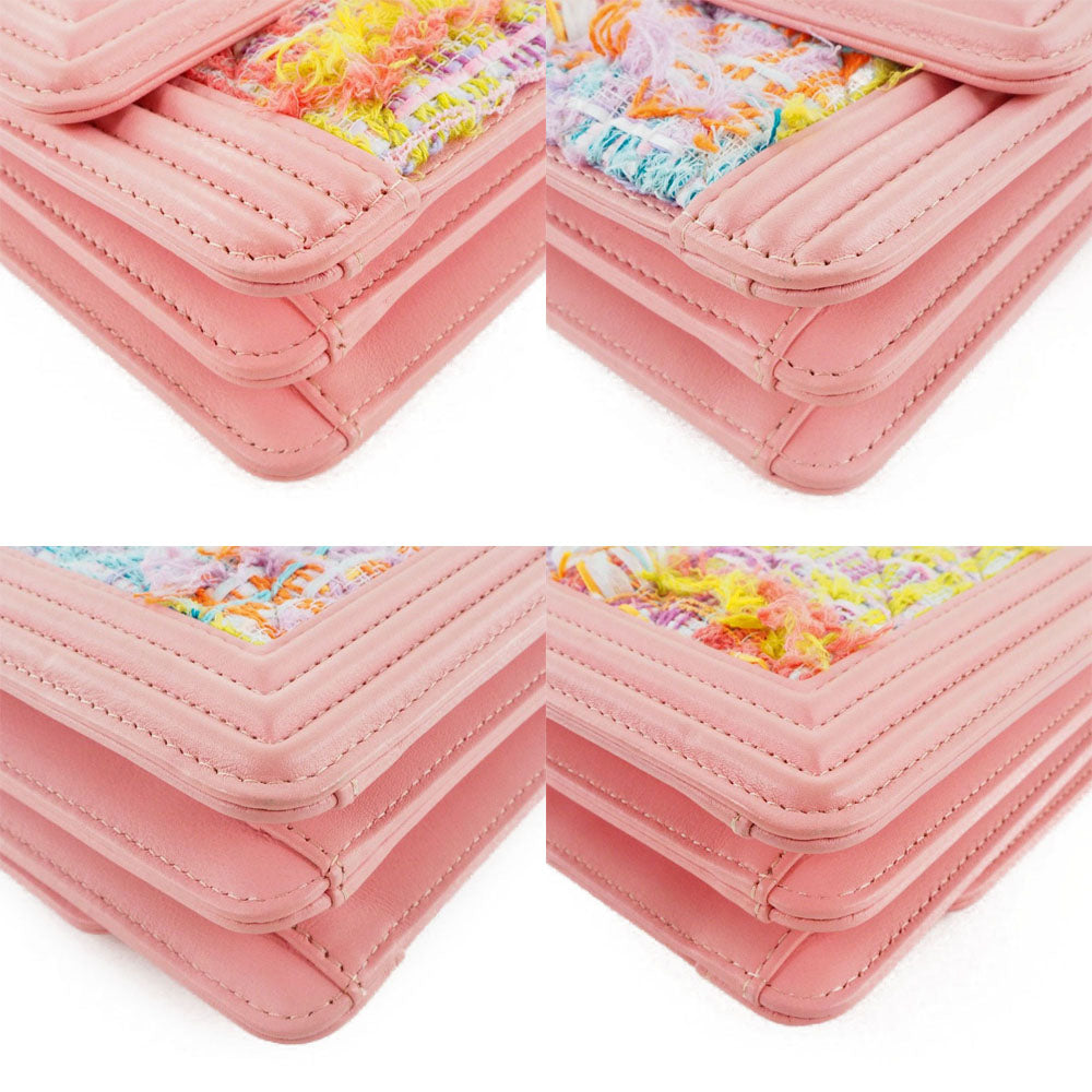 Chanel Tweed North South Le Boy Flap Canvas Shoulder Bag AS0130 in Great Condition