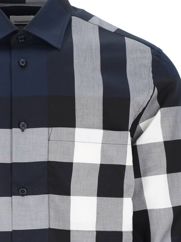 Burberry Check Motif Cotton Long Sleeve Shirt Navy