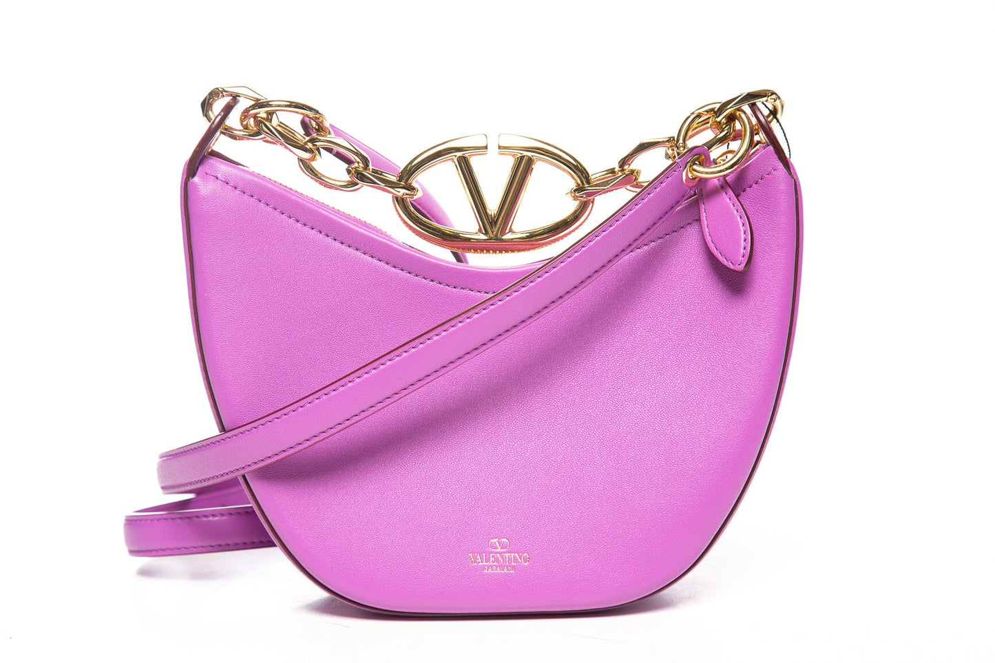 Valentino Purple Leather VLogo Moon Hobo Handbag