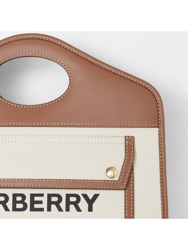 Burberry Small Two-tone Canvas Leather Pocket Tote Bag Natural Malt Brown