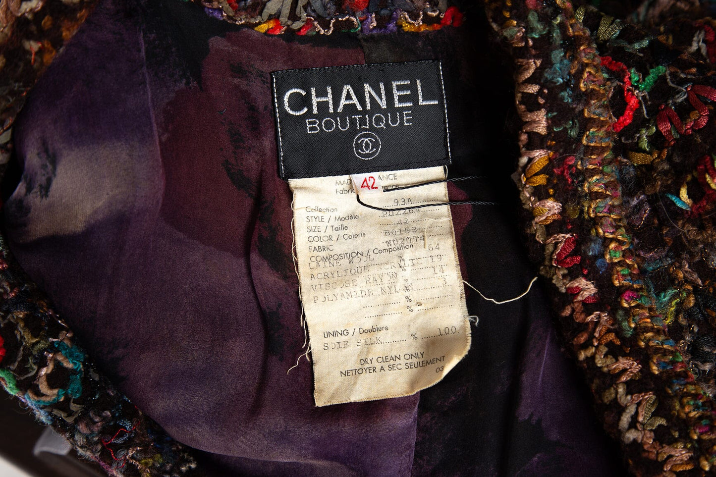 Chanel Vintage 1993 Rare Autumn Burgundy & Multi Jacket SZ 42
