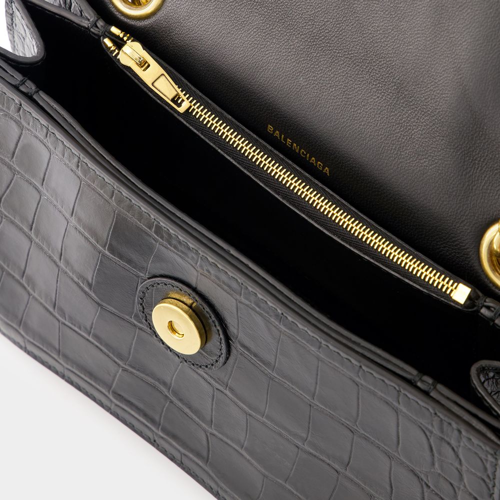 BALENCIAGA Mini Crocodile-Embossed Leather Shoulder Bag with Chain Strap