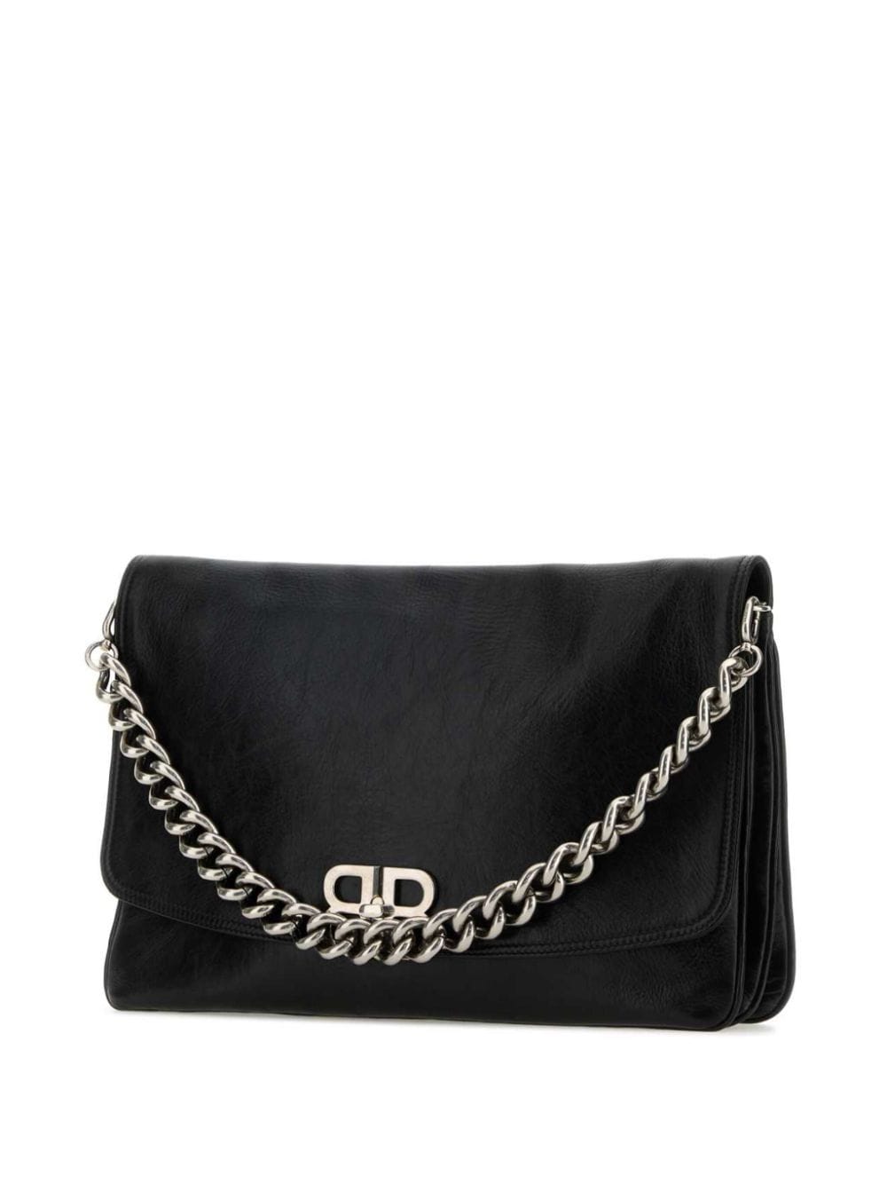 BALENCIAGA Smooth Grain Adjustable Handbag with Chain-Link Shoulder Strap