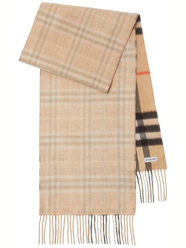 Burberry Check Reversible Cashmere Scarf Sand Beige