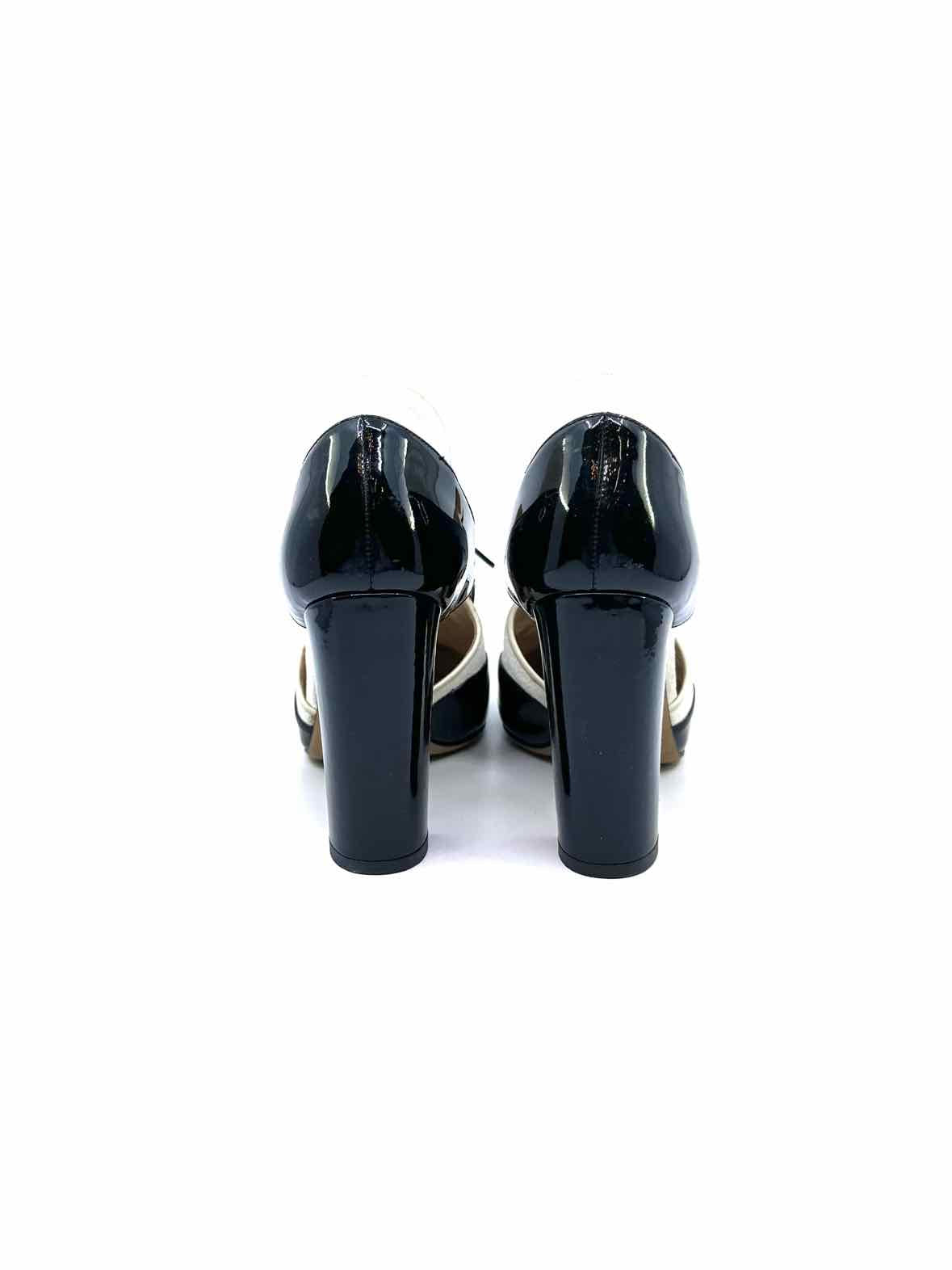 VALENTINO Size 7 black, white Patent Leather Velvet Solid Pumps