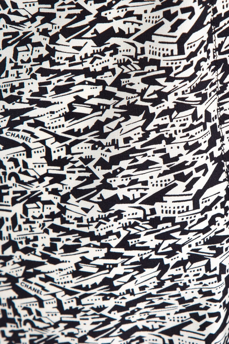 Chanel Black and White Silk House Printed Dress SZ S