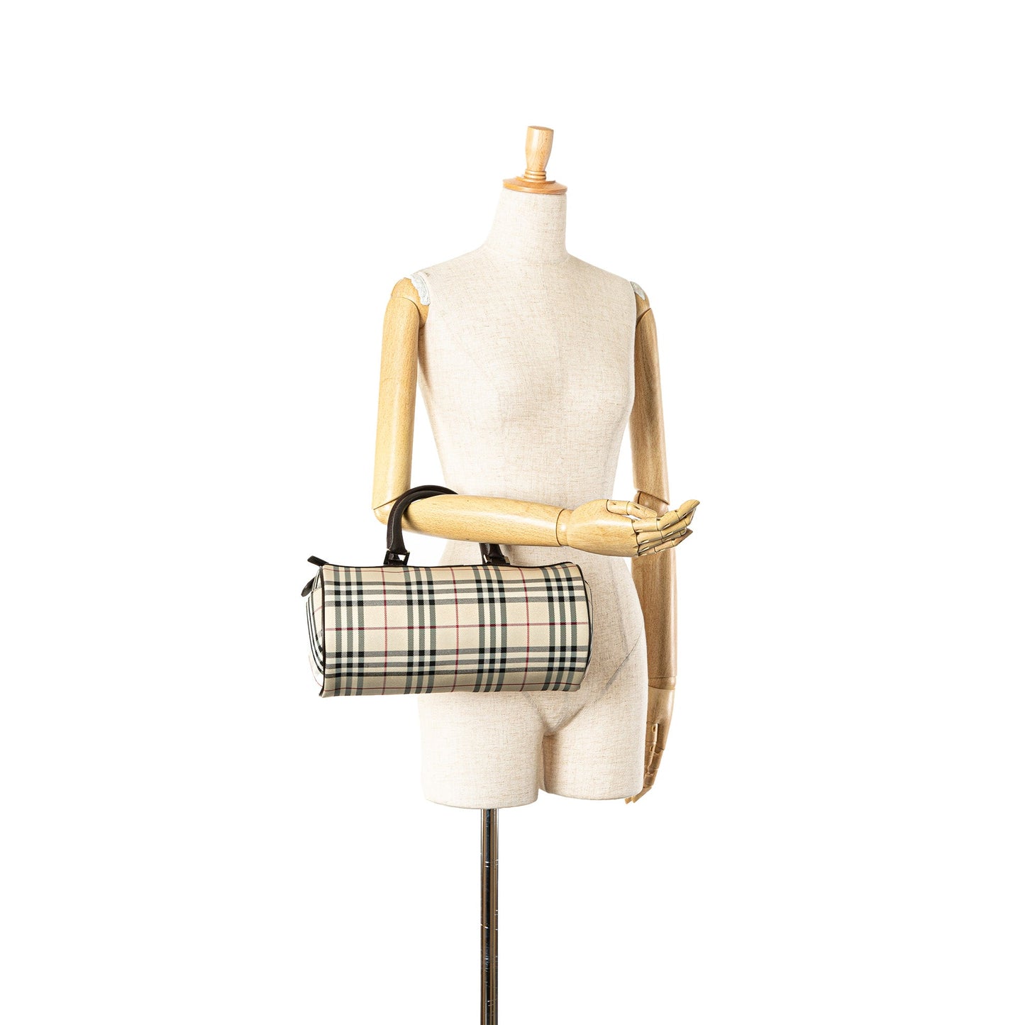 Brown Burberry House Check Canvas Barrel Handbag