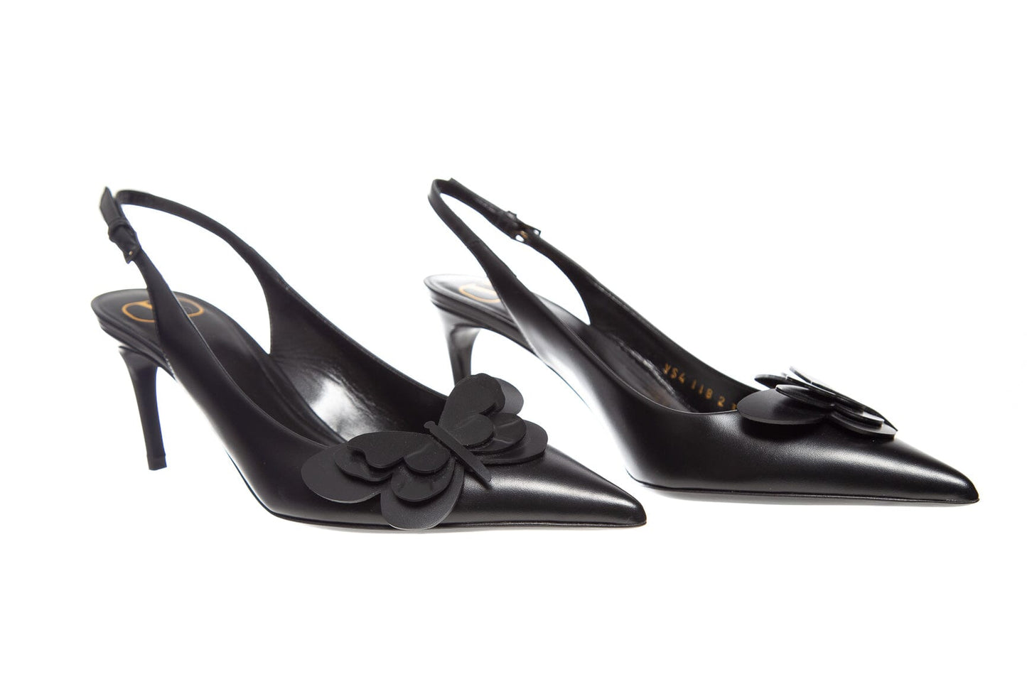 Valentino Black Leather Butterfly Accent Slingbacks SZ 37.5