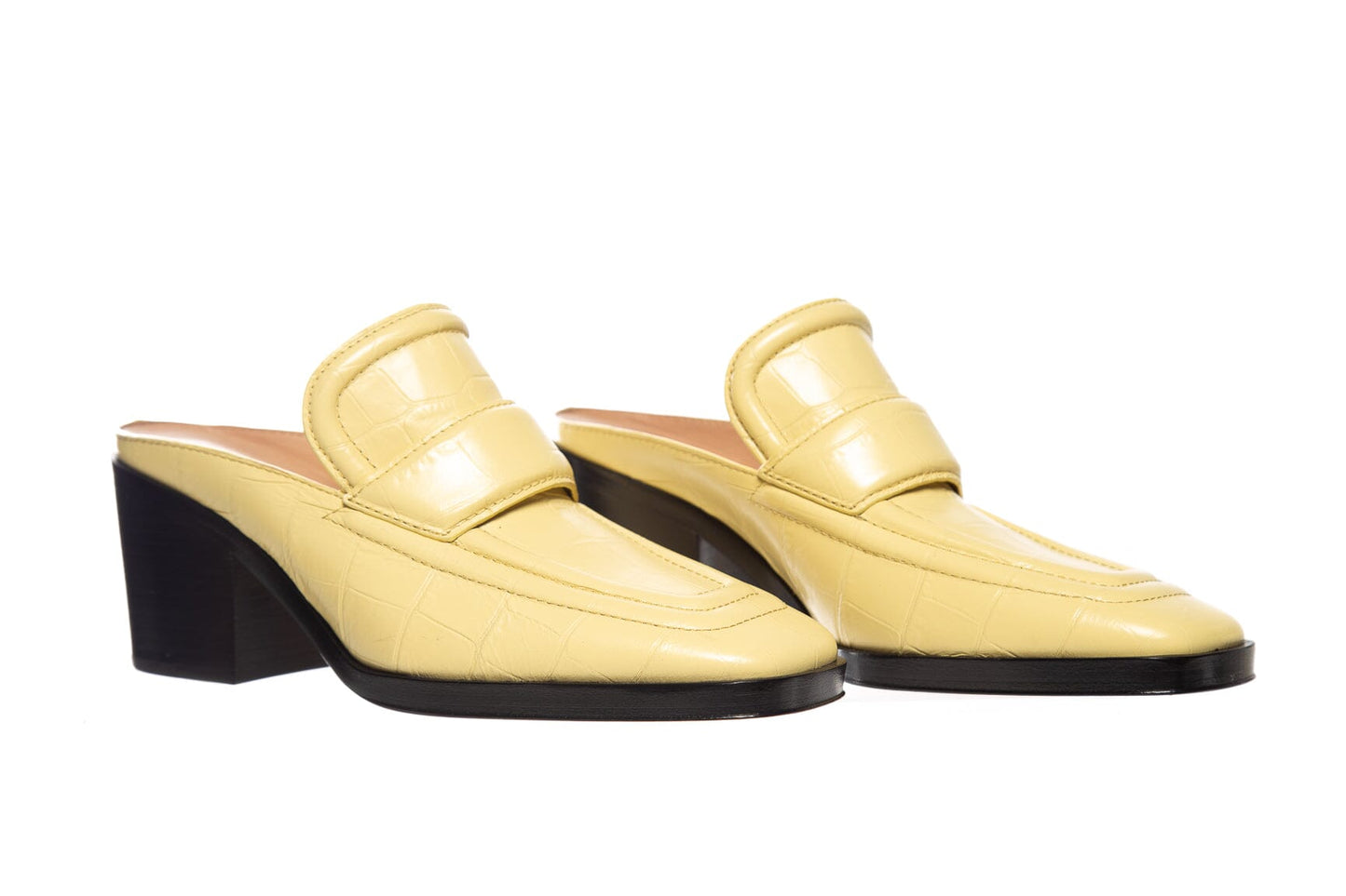 Bottega Veneta Leather Yellow Croc Embossed Mules SZ 36.5