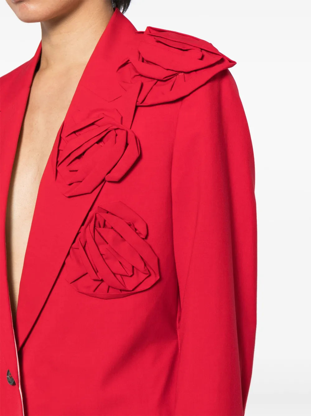 Valentino Floral Appliqué V-Neck Blazer