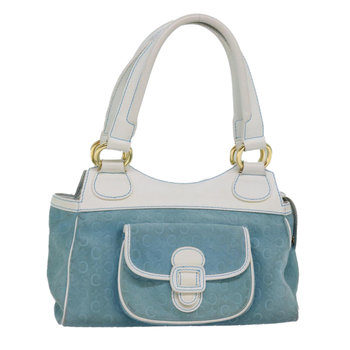 CELINE C Macadam Canvas Hand Bag Suede Light Blue 81050