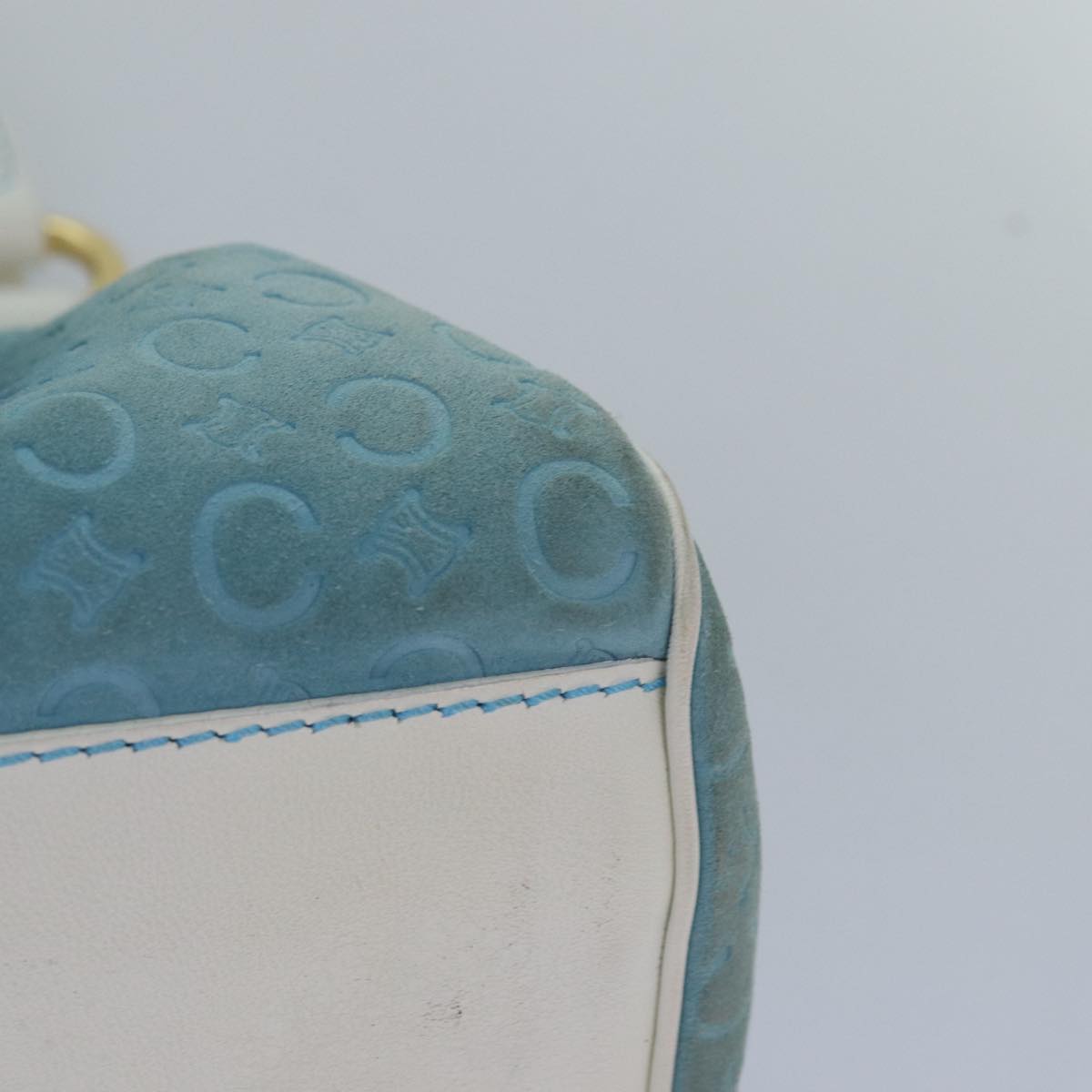 CELINE C Macadam Canvas Hand Bag Suede Light Blue 81050