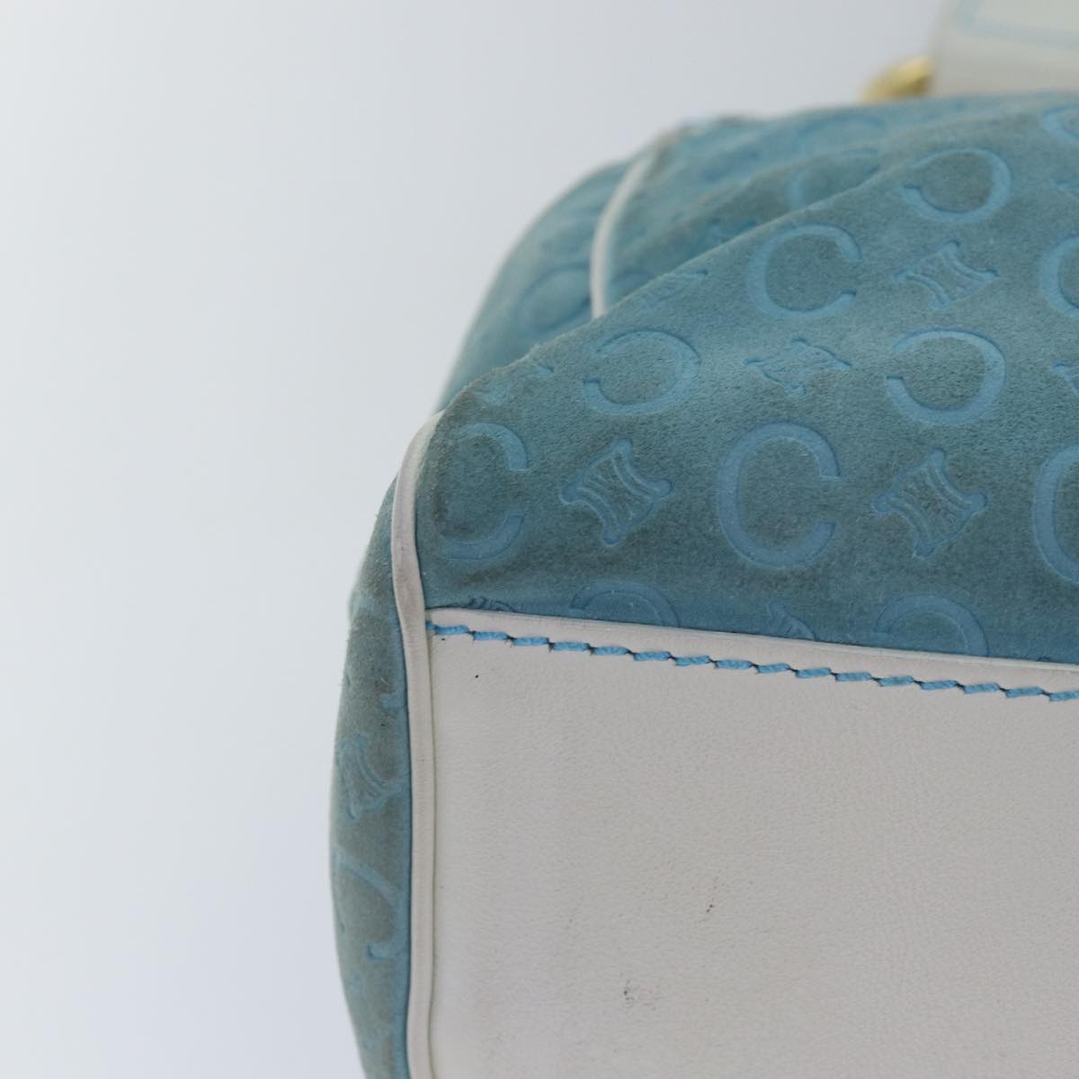 CELINE C Macadam Canvas Hand Bag Suede Light Blue 81050