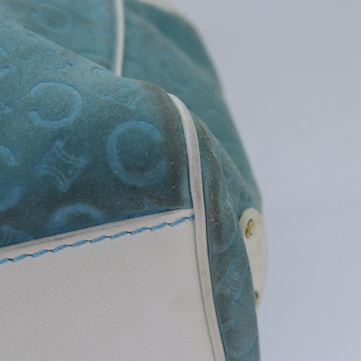 CELINE C Macadam Canvas Hand Bag Suede Light Blue 81050