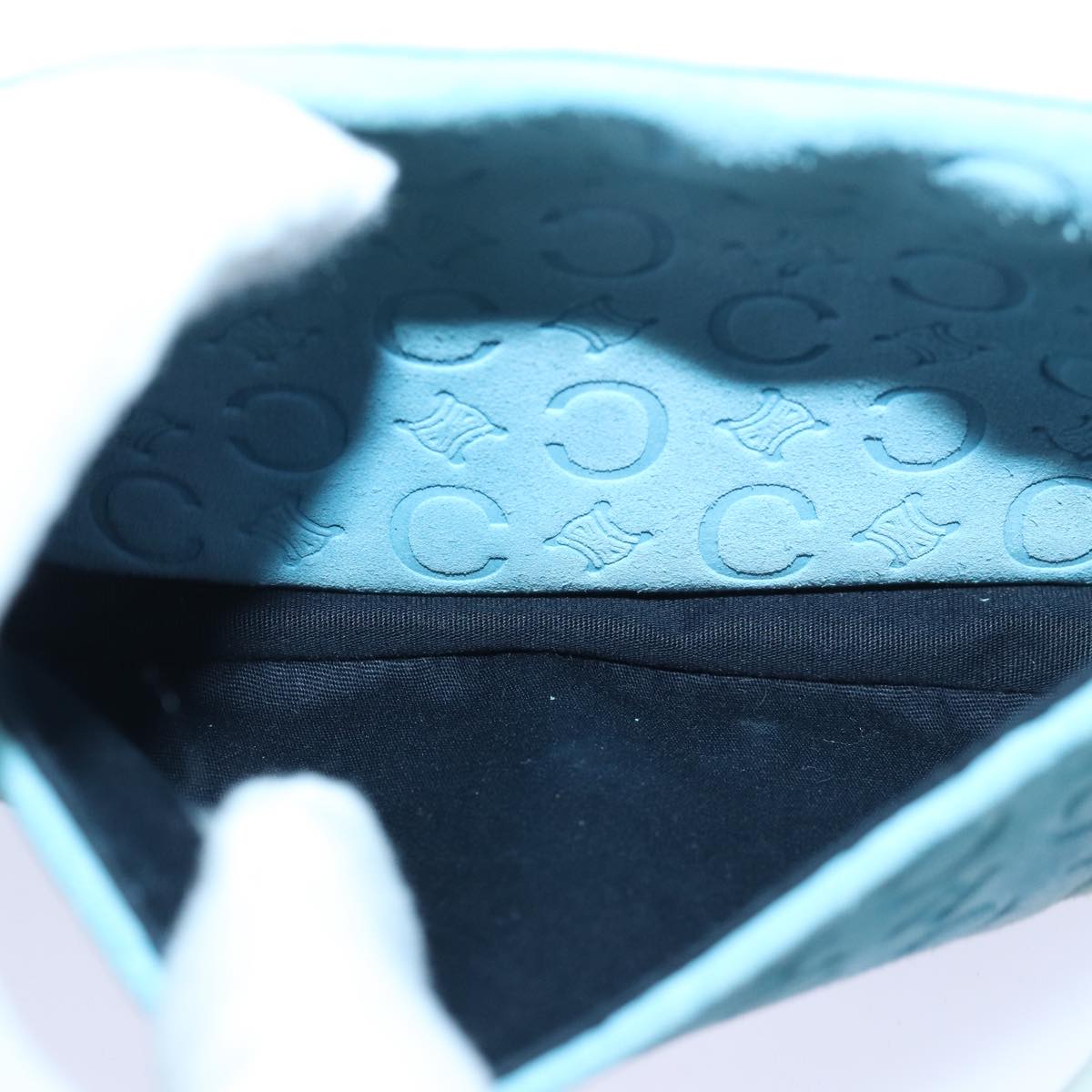 CELINE C Macadam Canvas Hand Bag Suede Light Blue 81050