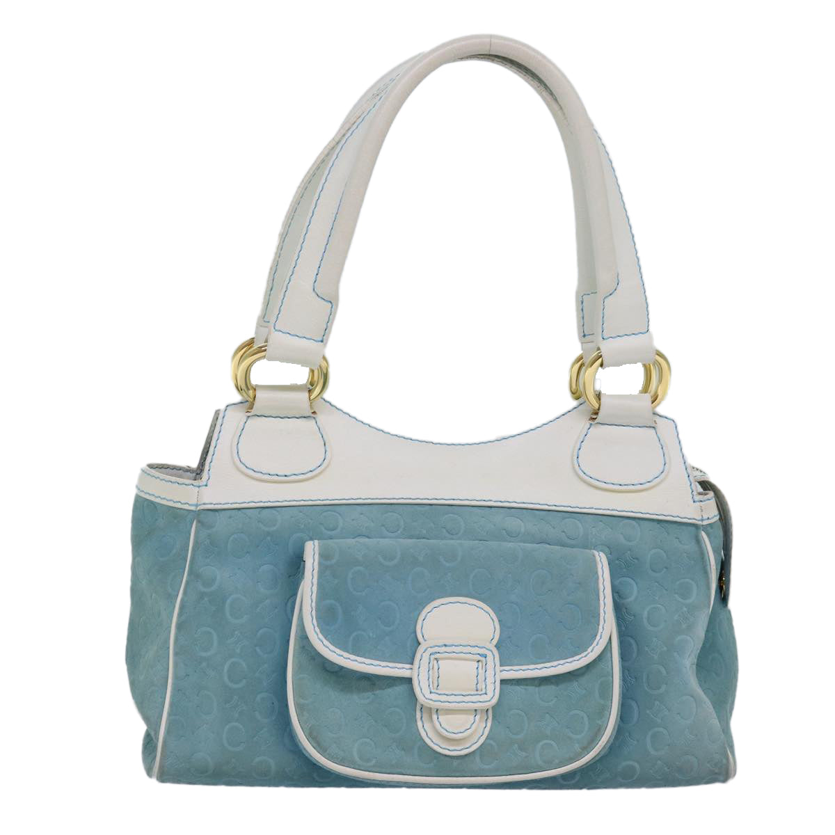 CELINE C Macadam Canvas Hand Bag Suede Light Blue 81050