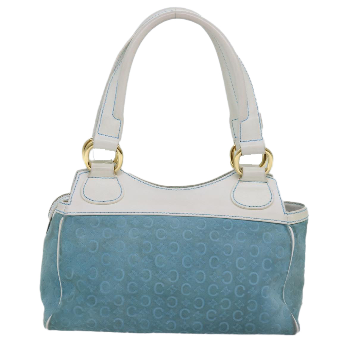 CELINE C Macadam Canvas Hand Bag Suede Light Blue 81050