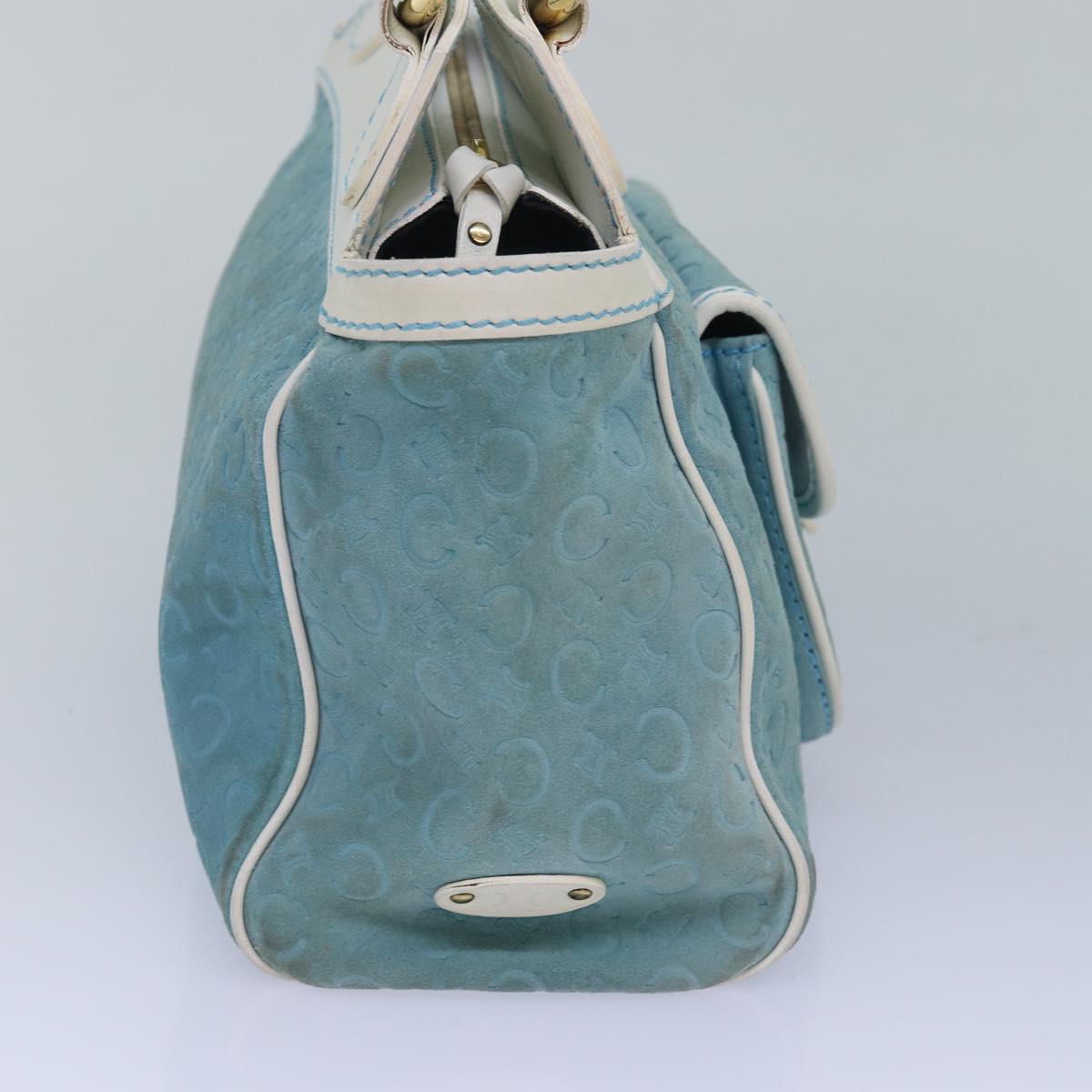 CELINE C Macadam Canvas Hand Bag Suede Light Blue 81050