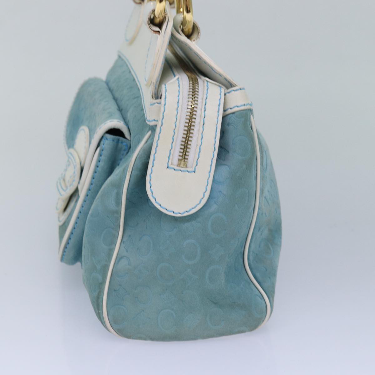 CELINE C Macadam Canvas Hand Bag Suede Light Blue 81050