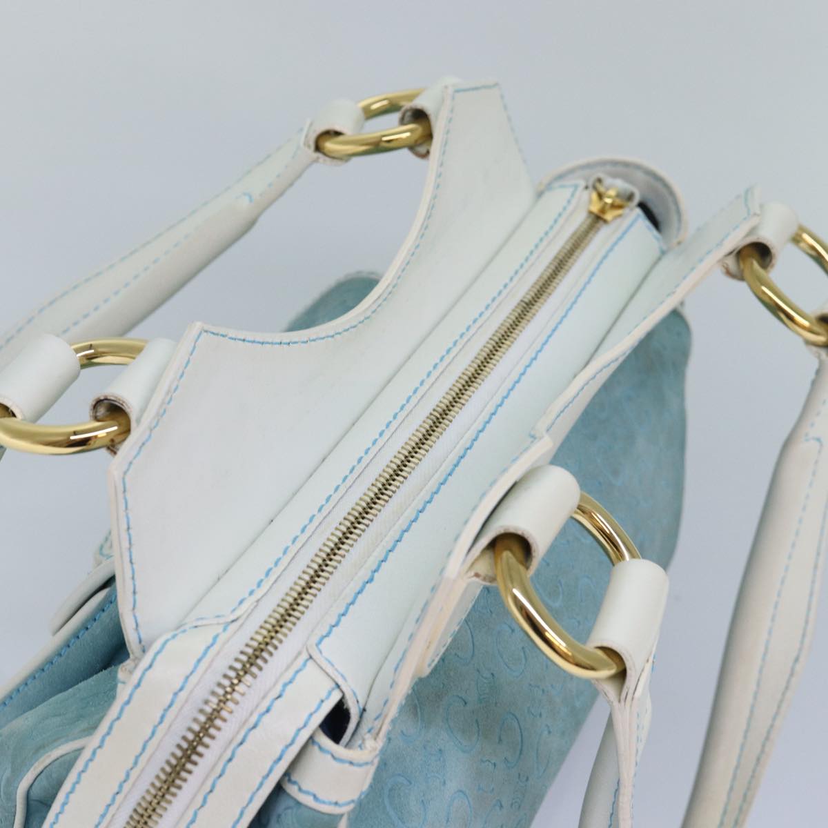 CELINE C Macadam Canvas Hand Bag Suede Light Blue 81050