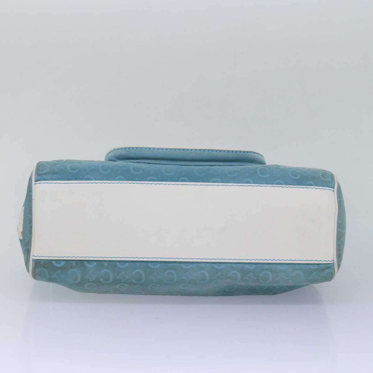 CELINE C Macadam Canvas Hand Bag Suede Light Blue 81050