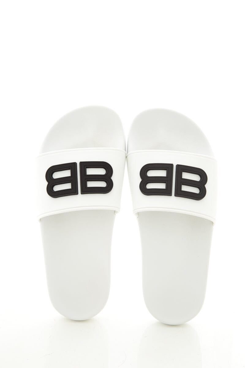 Balenciaga White And Black Logo Pool Slides SZ 37