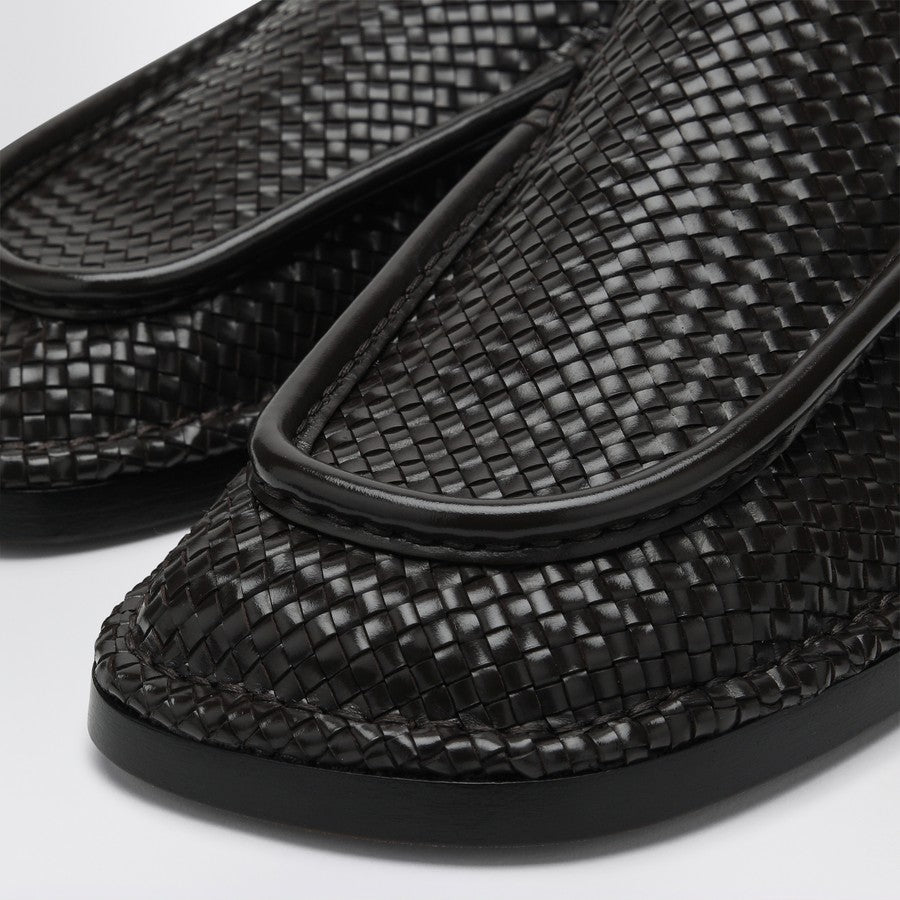 Bottega Veneta Men Daddy Moccasins In Dark Chocolate Color Made Of Woven Leather
