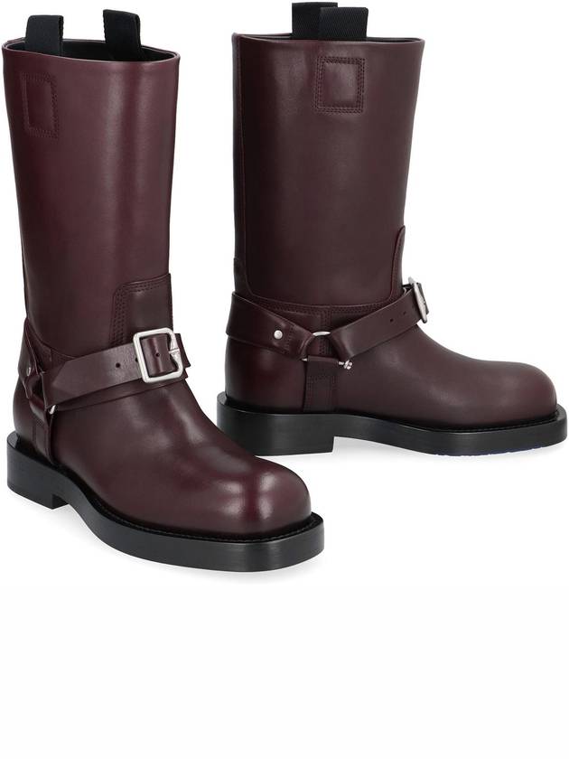 Burberry Saddle Leather Middle Boots Aubergine