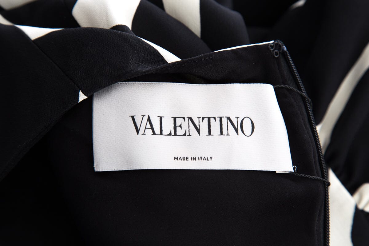 Valentino Black & White Long Sleeve Midi Abstract Dot Dress SZ 46