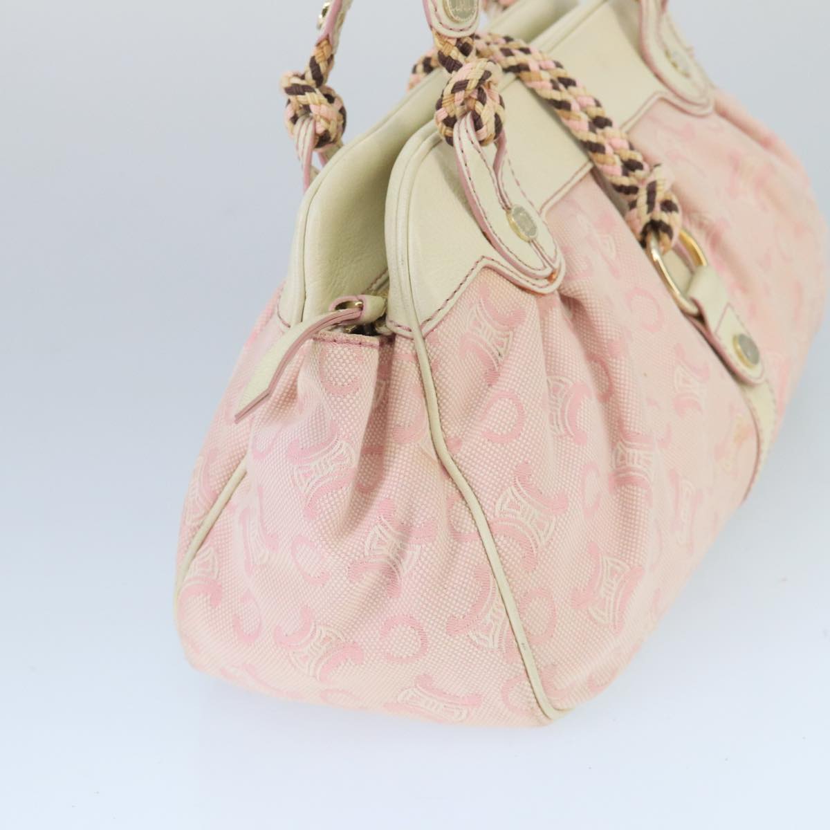 CELINE C Macadam Canvas Shoulder Bag Gold Pink 99491