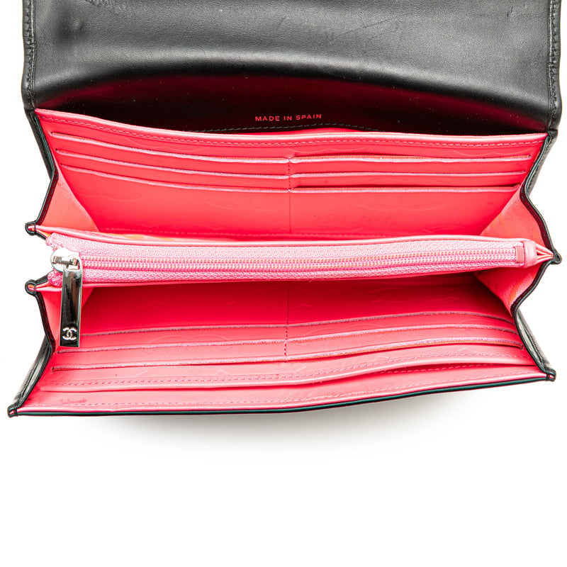 Chanel Cambon Line Coco Mark Long Wallet Black Leather