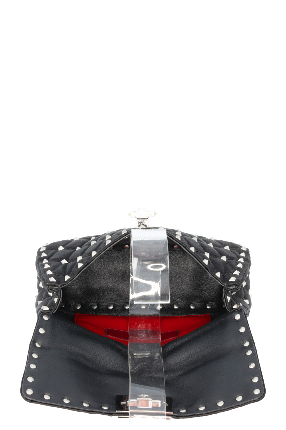 VALENTINO Small Rockstud Spike Bag Silk Crystals Black