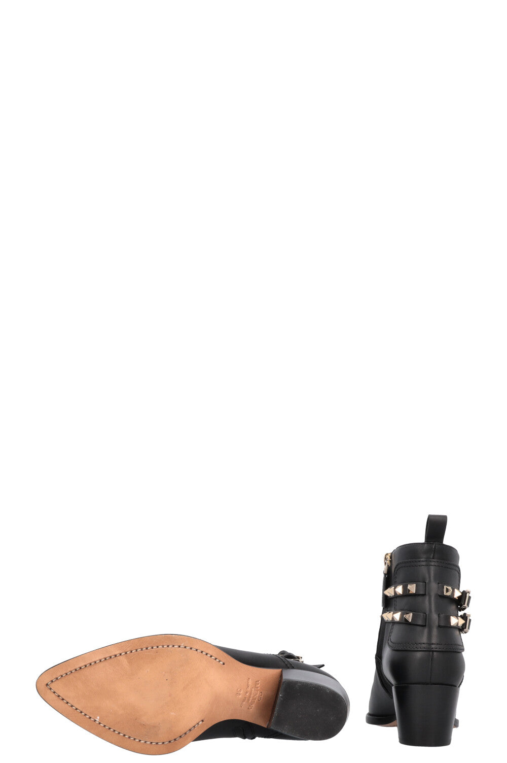 VALENTINO Rockstud Embroidered Cowboy Ankle Boots Black