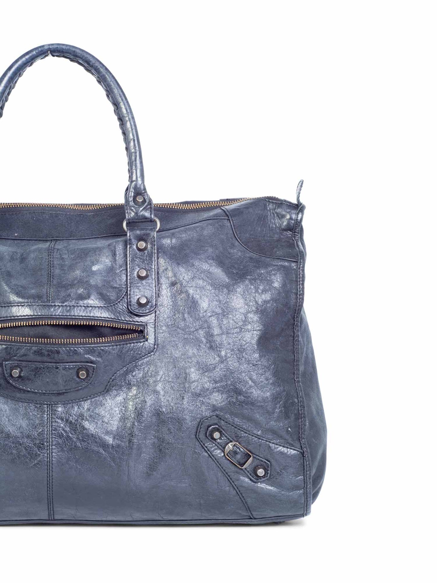 Balenciaga Distressed Leather Classic Hardware City Duffle Bag Black
