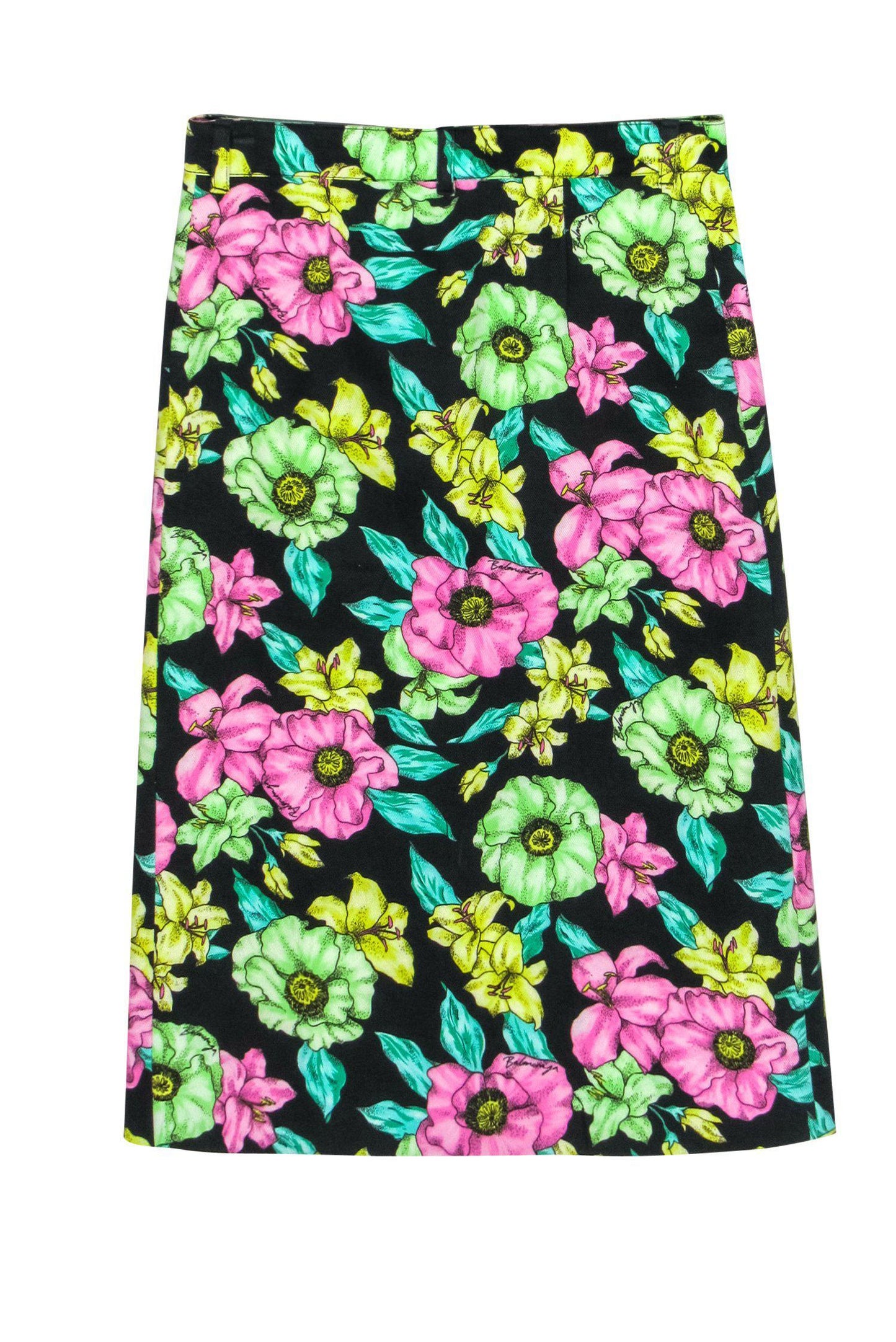 Balenciaga - Green & Pink Printed Floral Denim Skirt Sz S