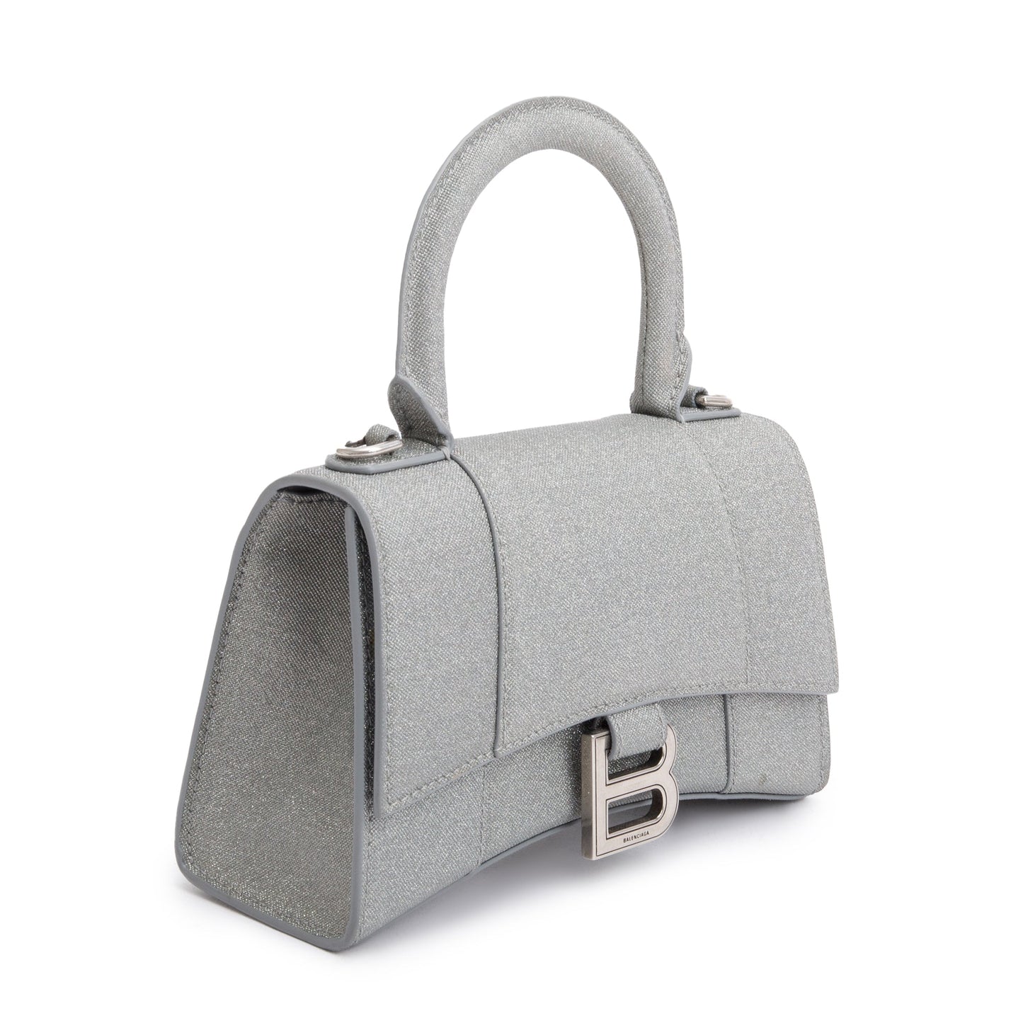 Balenciaga Grey Glitter Fabric XS Hourglass Top Handle Bag w/ Strap